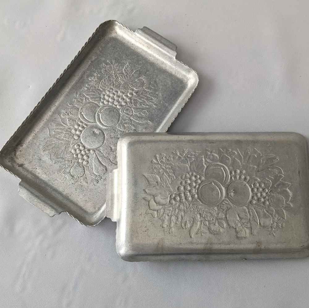 Mid Century Modern Hammered Aluminum Mini Trays Fruit Design